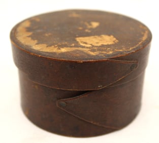Antique Hersey miniature covered pantry box signed on lid - 2" x 3" diam