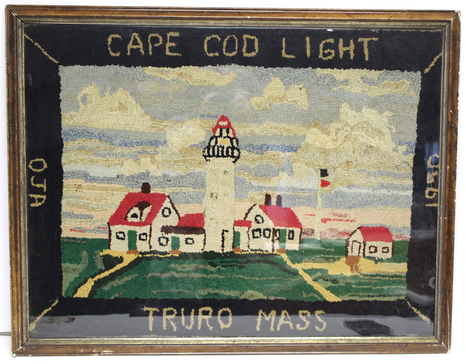 Signed & dated 1950 mounted Cape Cod (Truro) hooked rug - 28"x36" (1 of 5)