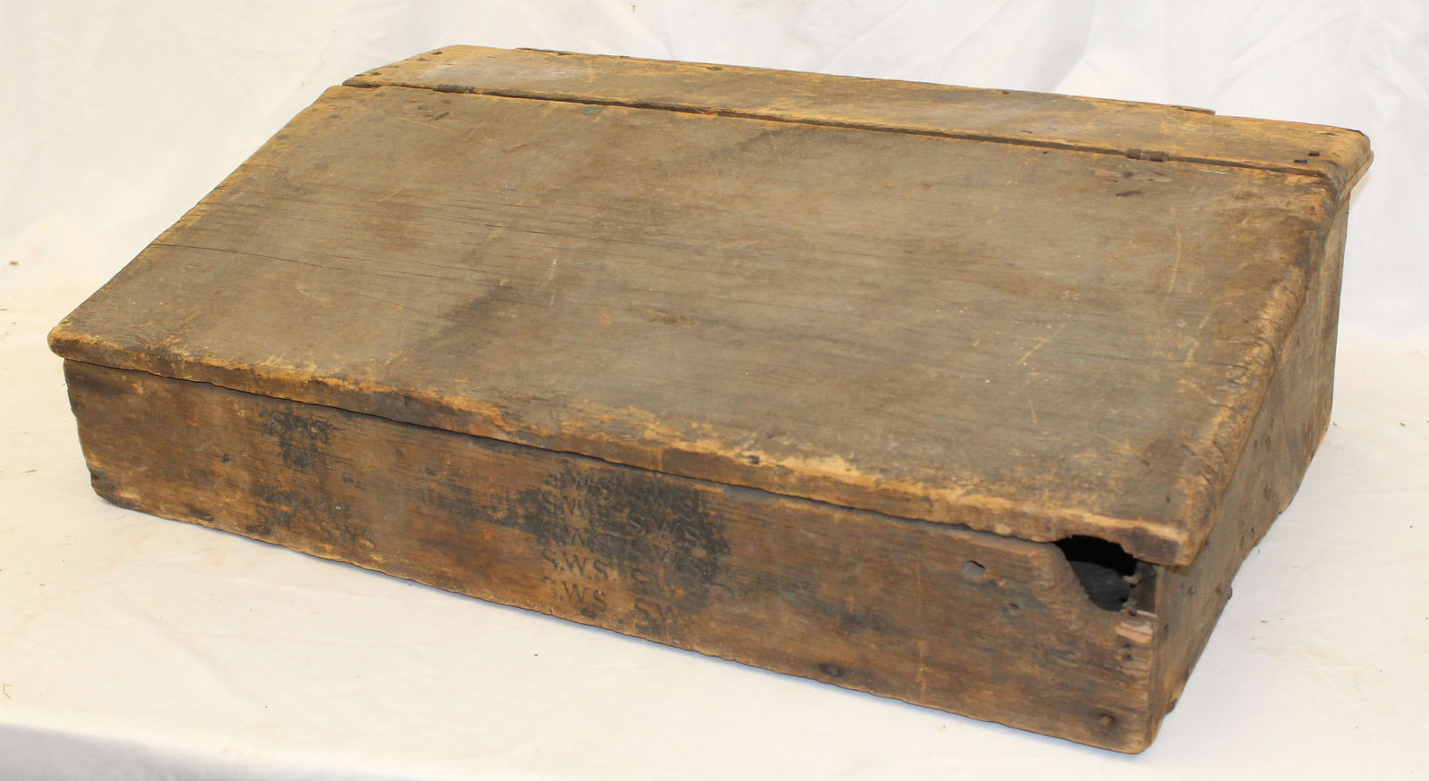 Antique wooden slant top writing desk w fitted interior - as found - 9" tall x 31" wide x 19" (1 of 7)