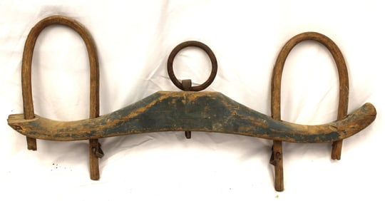 Antique double ox yoke in blue paint - 36"x16"