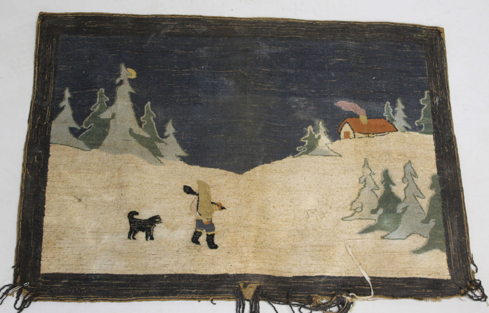 Attrib Grenfell hooked rug w winter scenic sledding motif - 27"x39" (1 of 7)