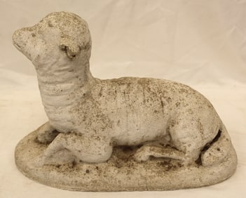 Vintage cement garden lamb sculpture - 9"x13"