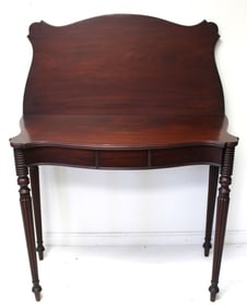 Antique mahog game table w shaped top - from the Hawks/Shepherd estate - 29 1/2" tall x 33 1/2" wide