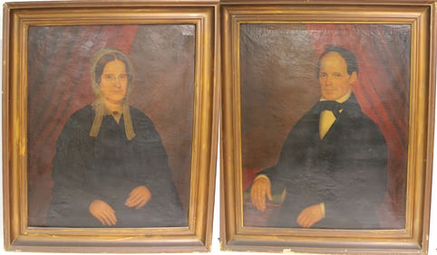 Wonderful Pair of 19thC portraits by Joseph Goodhue Chandler of Jonathon and Experience (nee