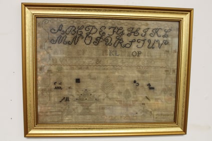 Antique sampler done by Experience Shepherd age 10 in 1804 - 14 1/2"x18 1/2" framed size