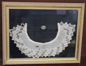 Antique framed pin & cotton collar belonging to Experience Hawks of Deerfield, MA - very similar to