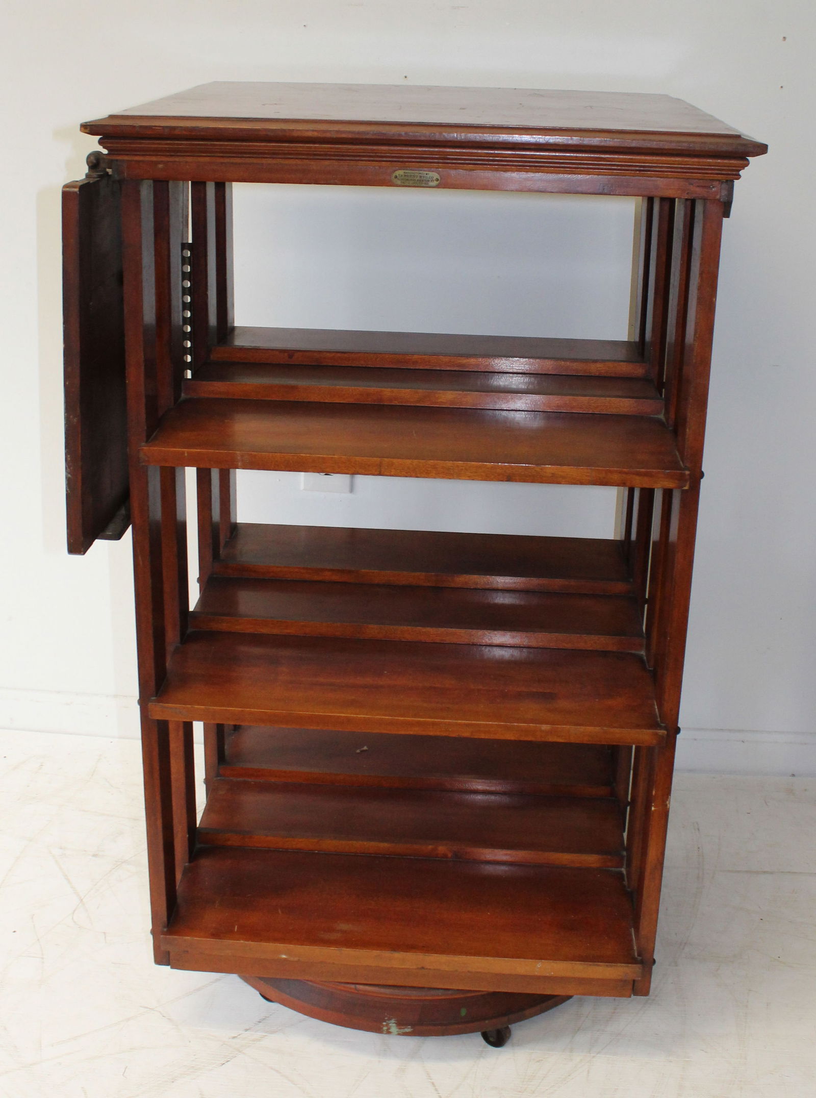 Antique mahogany rotating library stand w adjustable lift top book stand - with manuf label Sargent (1 of 9)