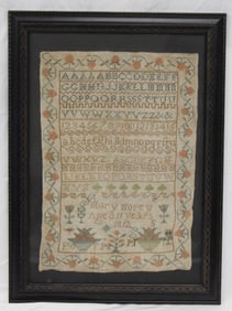 Antique sampler done by Mary Morey aged 11 years 1812 - overall framed size 23"x17"