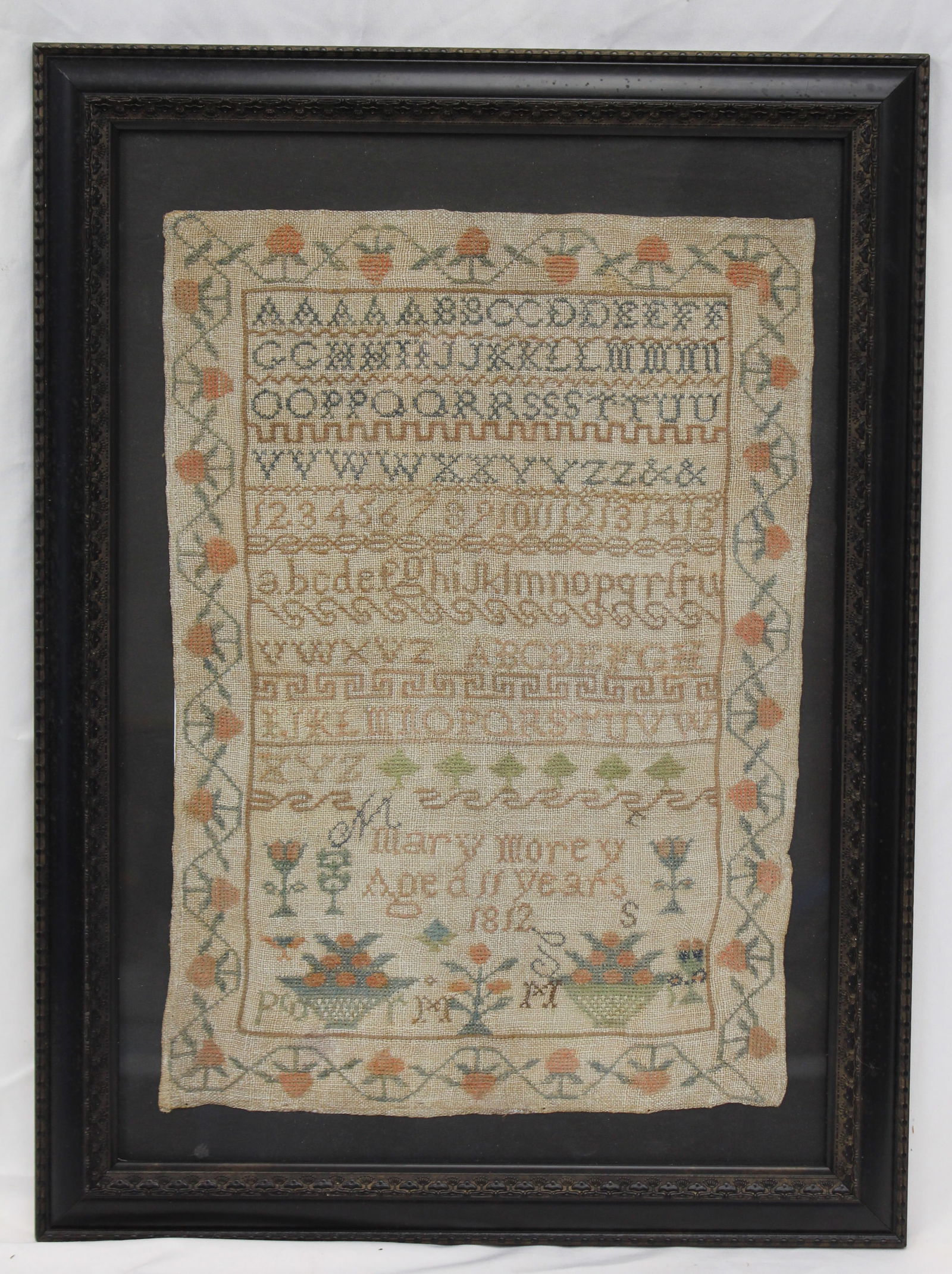 Antique sampler done by Mary Morey aged 11 years 1812 - overall framed size 23"x17" (1 of 5)