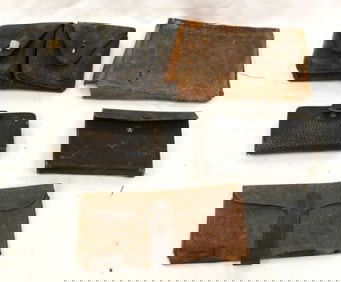 Lot of 5 antique leather wallets & related - 2 1/2"x4 1/2" to 5"x8 1/2"