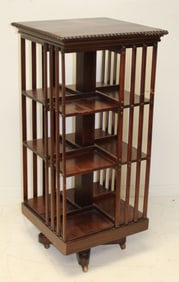 Antique mahogany rotating library stand  - 45" tall x 21" wide x 21" wide