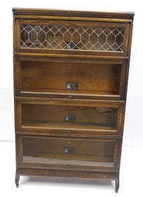 Vintage oak stacking bookcase w leaded glass top section by "The Viking" - 57" tall x 34" wide x 10
