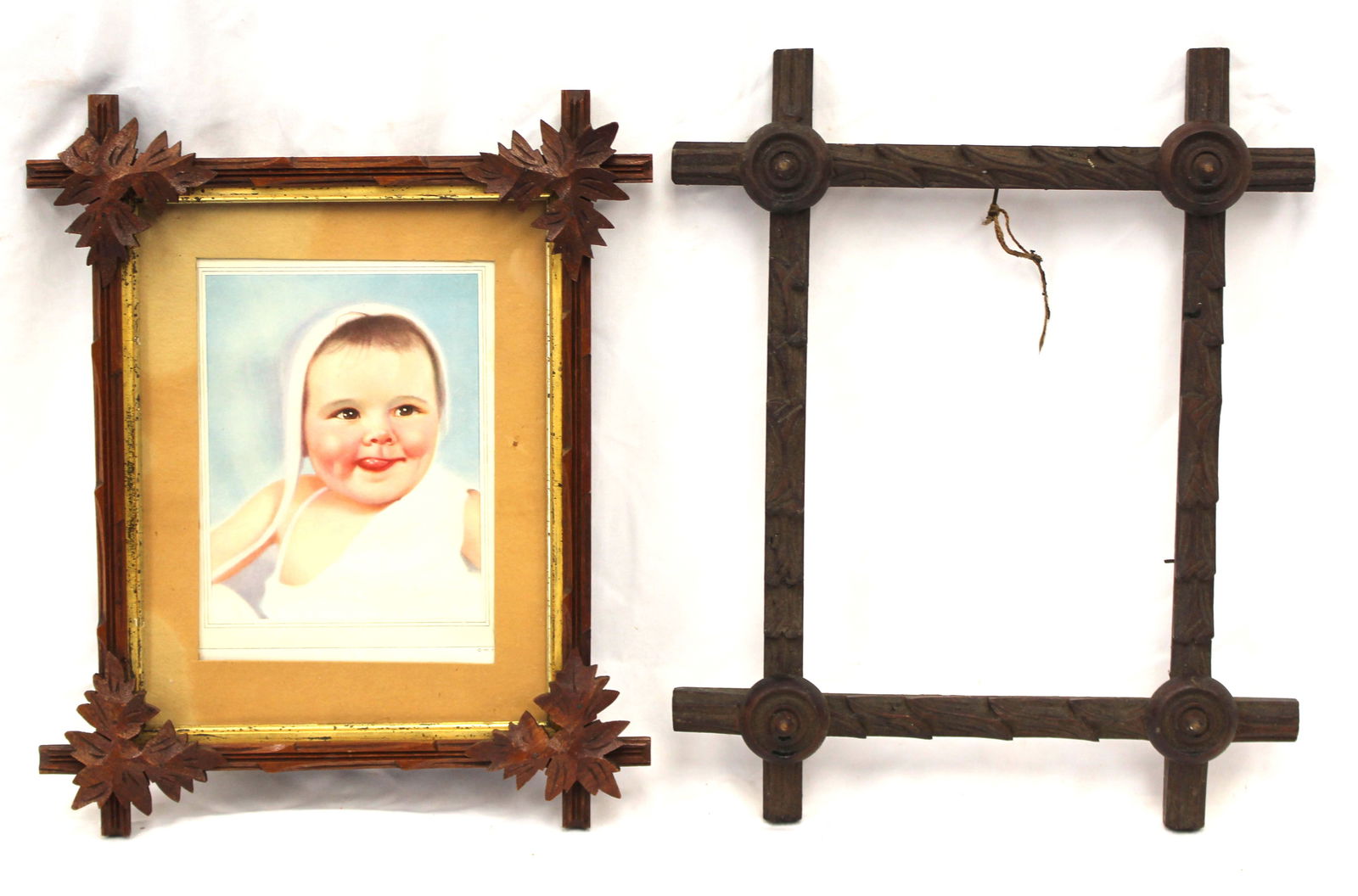 Lot of 2 Victorian walnut Criss Cross frames - 16"x13" & 12"x13" (1 of 4)