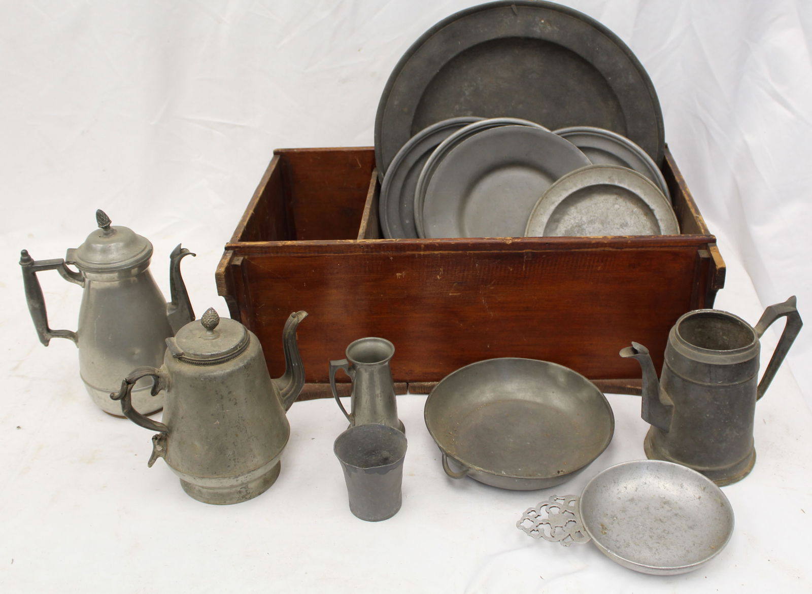 Large lot of vintage & antique pewter incl plates/chargers, cups, & porringer -: Large lot of vintage & antique pewter incl plates/chargers, cups, & porringer -