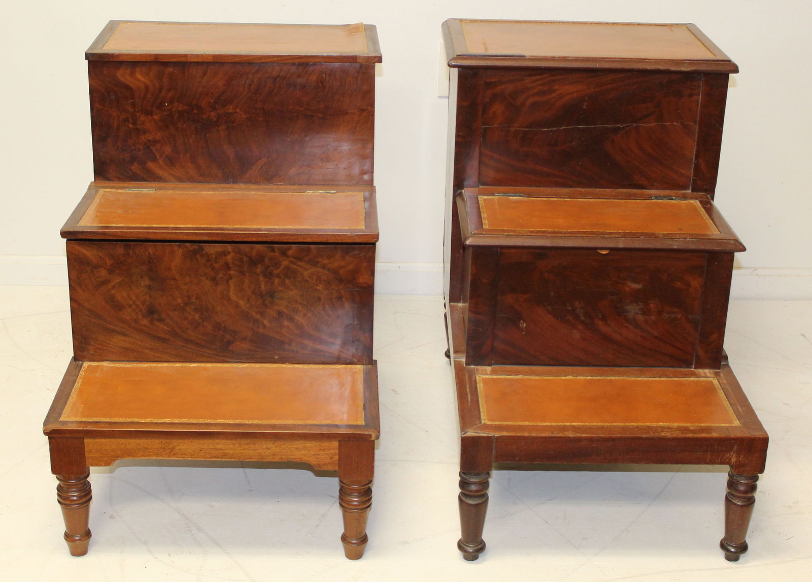 Pair of antique library steps with lift top compartments holding chamber pots - 27" tall x 19" wide (1 of 4)