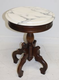 Diminutive marble top console table/stand - 19" tall x 14" diam
