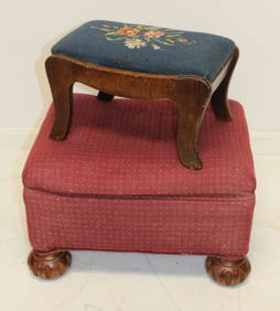 Pair of upholstered footstools - 8" tall x 14"x9" & 11" tall x 19"x14"