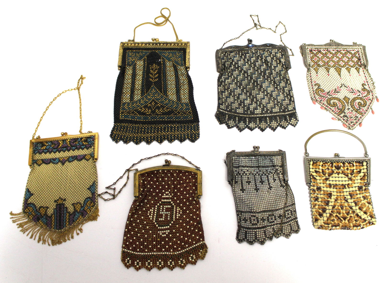 Lot of 5 antique beaded purses plus a "Good Luck" hat pin (1 of 9)