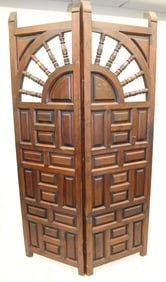 Vintage paneled teakwood 2 section folding dressing screen - 32" x 23 1/2" each panel