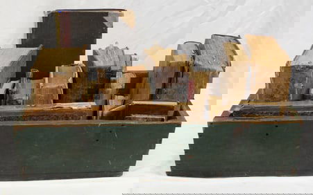 Lot of antique books incl leatherbound in a green painted antique box - as found - box measures 7"