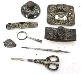 Repoussé silver desk/dresser items - 2" - 7"
