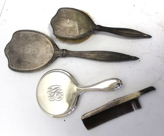 Lot of 3 silver hand mirrors plus a comb - 8"-15"