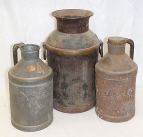 Lot of 3 metal milk cans - 15" tall - 19 1/2" tall