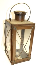 Vintage copper & glass lantern - 15" tall x 7 1/2"x6 1/2"