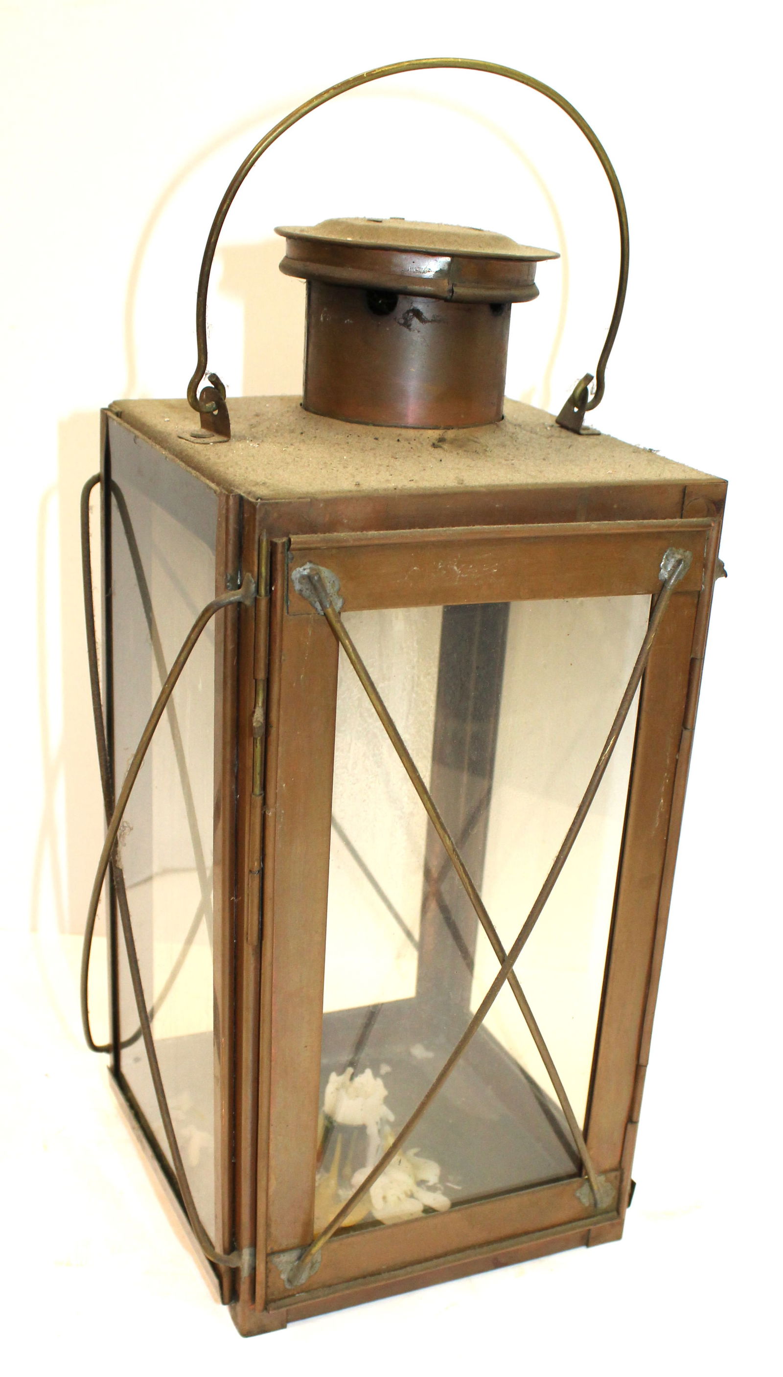 Vintage copper & glass lantern - 15" tall x 7 1/2"x6 1/2" (1 of 4)