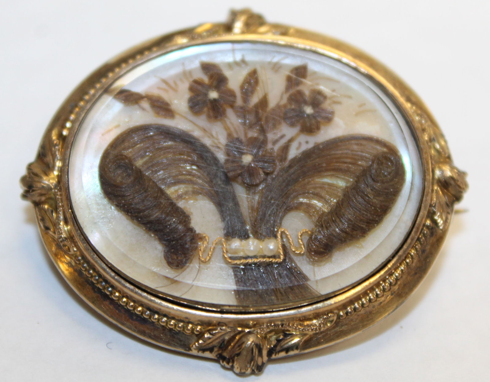 Victorian mourning brooch w floral motif & pearls (1 of 4)
