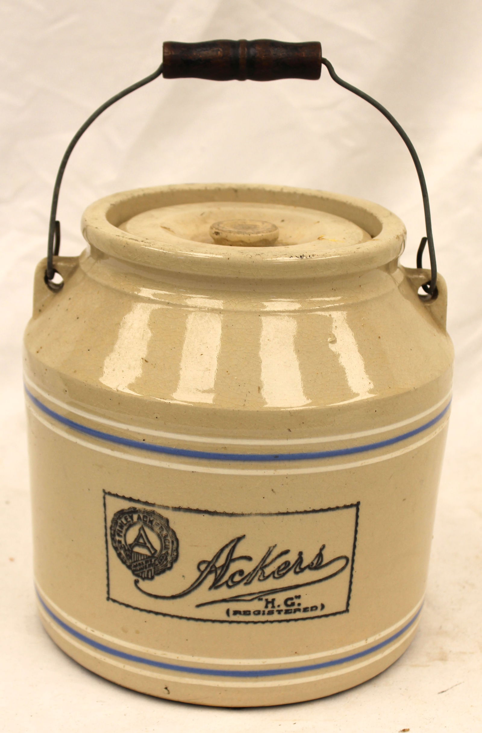 Antique Finley, Acker & Co advertising stoneware crock from Philadelphia: Antique Finley, Acker & Co advertising stoneware crock from Philadelphia