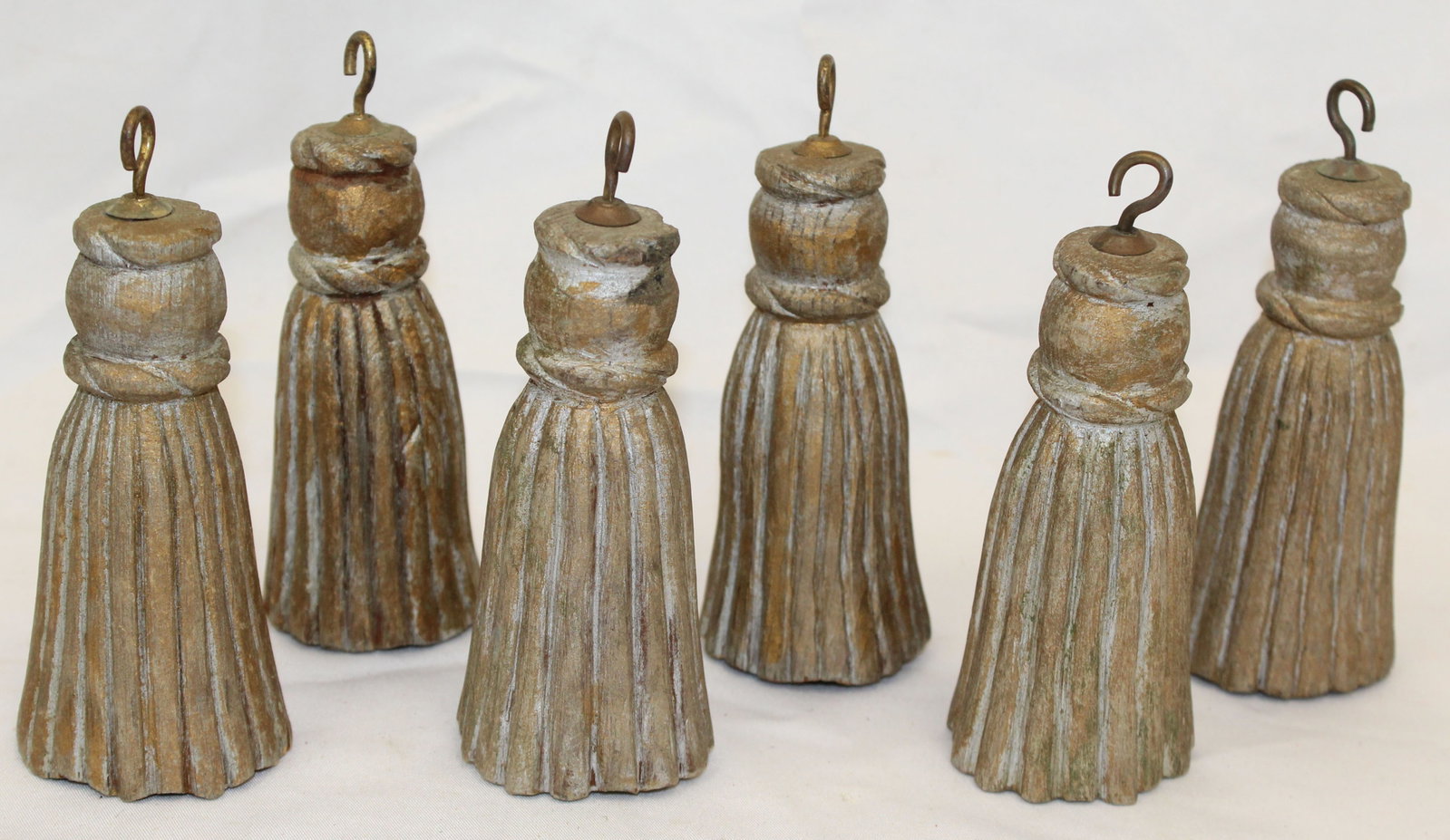 Set of 6 carved wooden tassels - 4 1/2" tall: Set of 6 carved wooden tassels - 4 1/2" tall