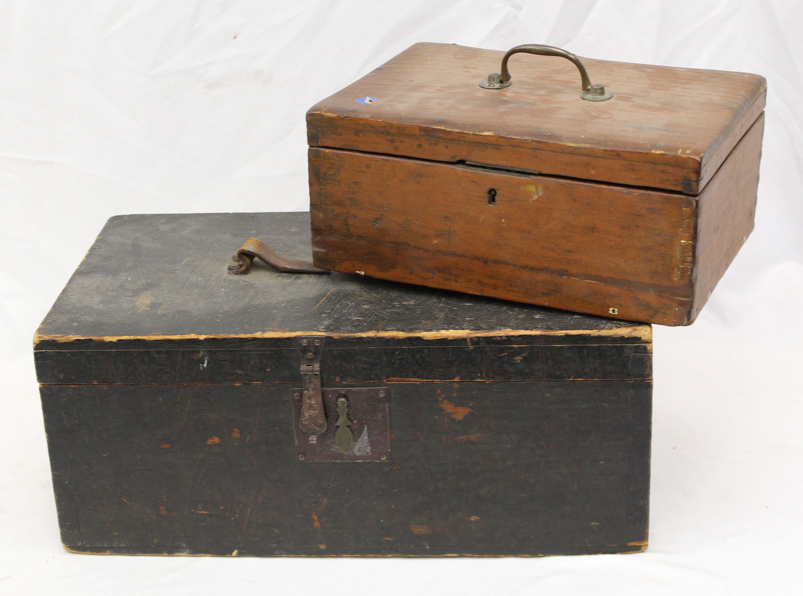 Lot of 2 antique wooden valuables boxes - 5" tall x 12"x9" & 7 1/2" tall x 15" x 10" (1 of 5)