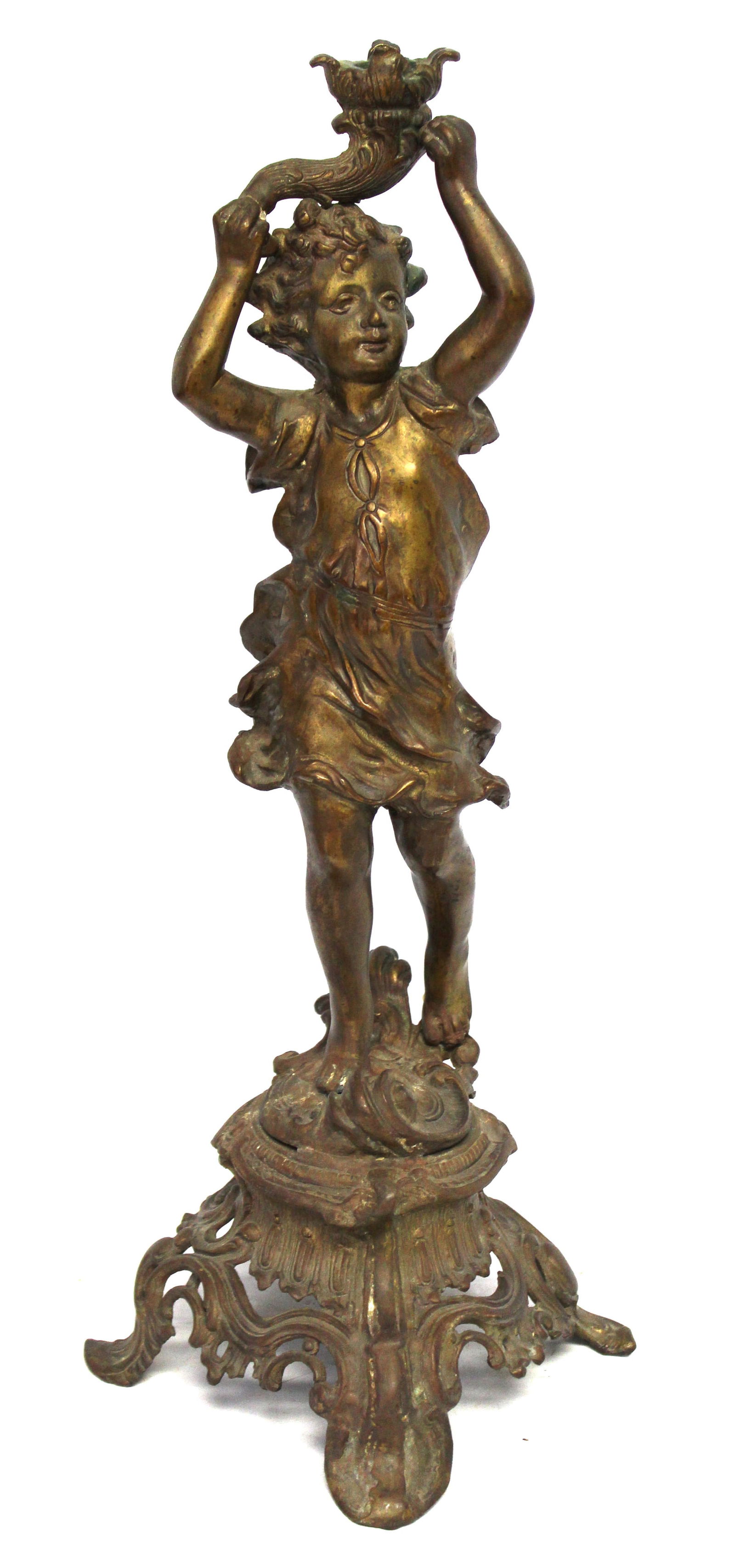 Victorian bronze figural candle holder - approx 20" tall (1 of 8)