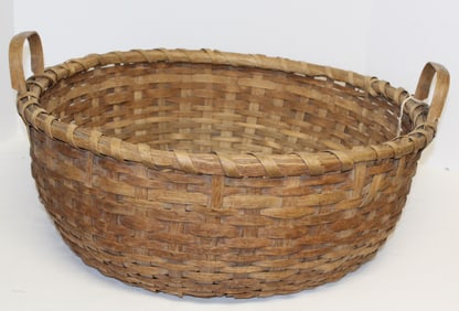 Large antique 2 handled gathering basket - 8" tall x 22 1/2" diam