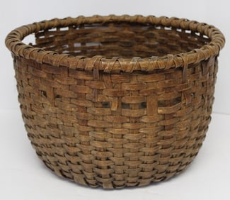 Large antique 2 handled gathering basket - 11" tall x 17 1/2" diam