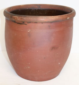 Antique redware lard pot - 10" tall x 10" diam