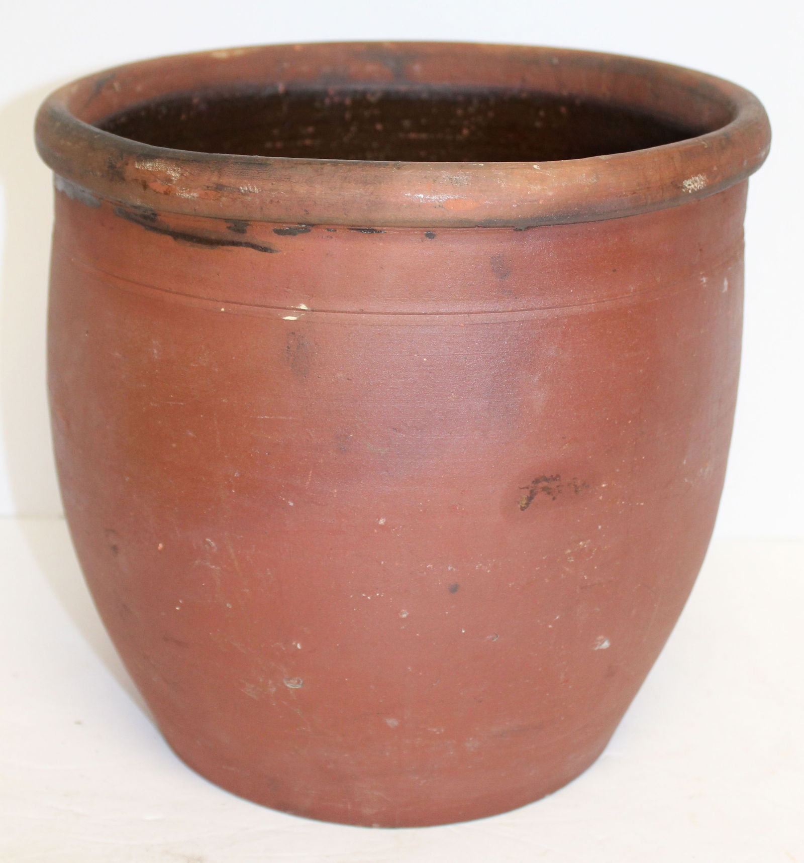Antique redware lard pot - 10" tall x 10" diam (1 of 4)
