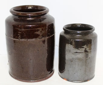 Lot of 2 redware jars - 10" & 8" tall