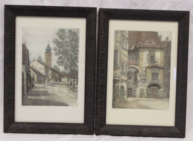 Pair of pencil signed French Engraving Proofs - overall framed size 21"x15"