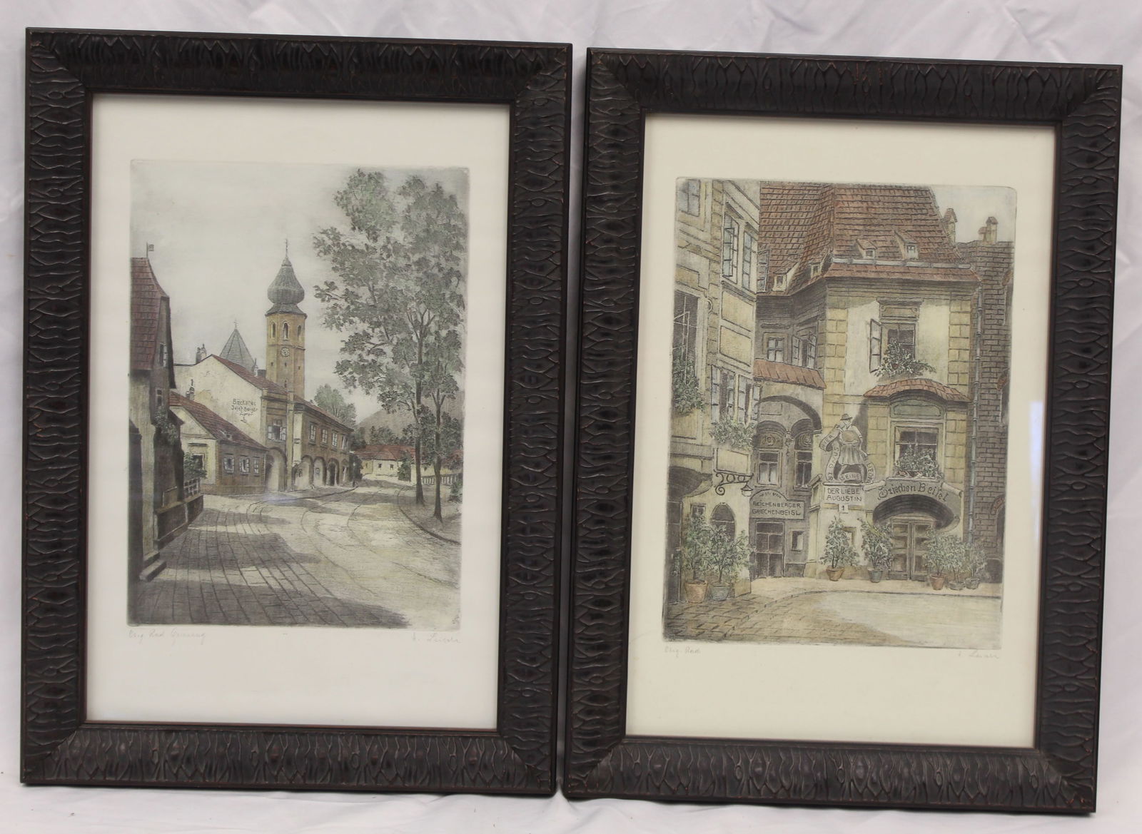Pair of pencil signed French Engraving Proofs - overall framed size 21"x15": Pair of pencil signed French Engraving Proofs - overall framed size 21"x15"