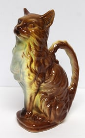 19thC French Majolica Absinthe cat form water pitcher - 10" tall