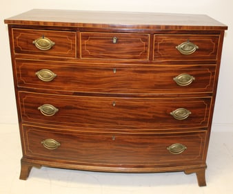 Antique Hepplewhite bowfront 3 over 3 drawer chest on French feet - 37" tall x 44" wide x 20" deep