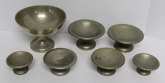 Lot of 7 antique Absinthe sugar compotes - smallest is 1 1/2" x2 3/4" diam & largest is 4 1/2"x6