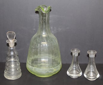 Lot of 4 antique Absinthe carafes/topettes - 4"-9 1/2" tall