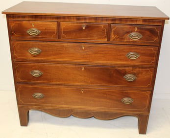 Antique Hepplewhite 3 over 3 drawer chest on French feet - 43" tall x 48" wide x 20 1/2" deep