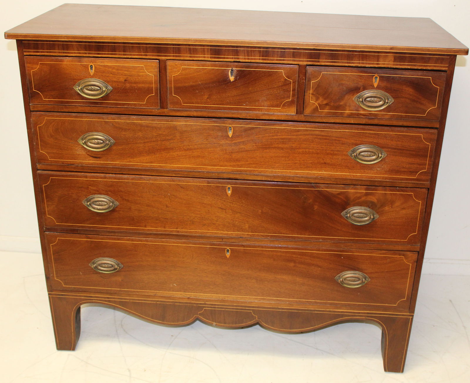 Antique Hepplewhite 3 over 3 drawer chest on French feet - 43" tall x 48" wide x 20 1/2" deep (1 of 6)