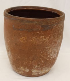 Antique redware lard pot - 9 1/4" x 9" diam