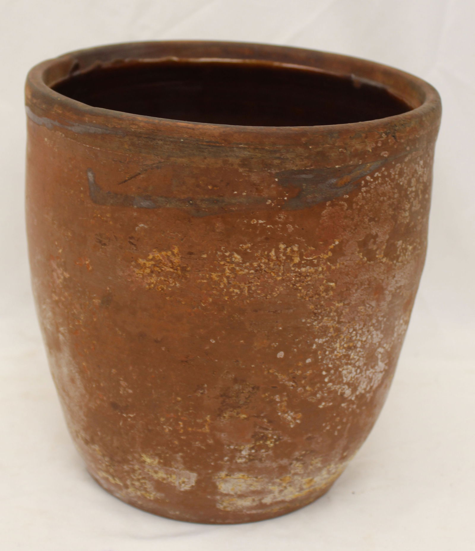 Antique redware lard pot - 9 1/4" x 9" diam (1 of 4)