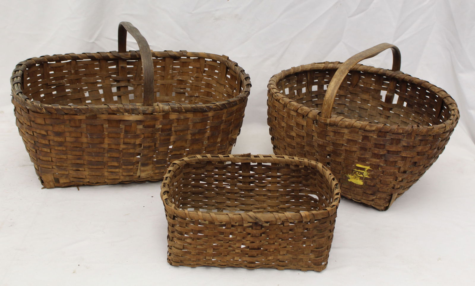 Lot of 3 antique baskets incl 2 rectangular & a round square bottom - 5"x12"x7 1/2" - 11"x20"x13" (1 of 7)